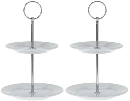 2x Porseleinen etagere 2-laags 13 cm