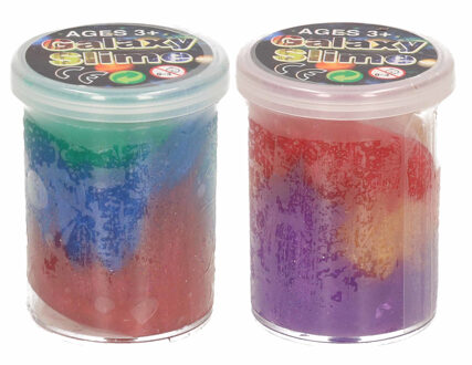 2x Potjes speelgoed/hobby galaxy slijm gekleurd 6 x 4,8 cm 150 ml inhoud