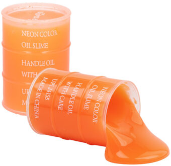 2x Potjes speelgoed/hobby slijm oranje in olievat 5,5 x 8 cm 150 ml inhoud2x Potjes speelgoed/hobby