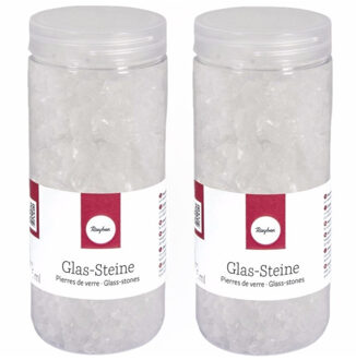 2x potjes transparante decoratie steentjes glas 475 ml - bloempotten/vazen deco kleine stenen 4-10 mm