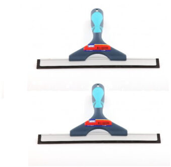2x Raamtrekkers blauw met natuur rubberen strip en ergonomische soft grip 25 cm