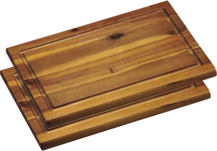 2x Rechthoekige acacia houten snijplanken 21 x 32 cm - Snijplanken Bruin