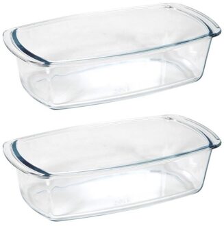 2x Rechthoekige cake/bakvormen/ovenschalen - Glas - 27 x 14 x 7 cm - Bakvormen voor o.a. cakes en brownies