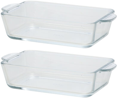 2x Rechthoekige glazen mini ovenschaal 500 ml 20 x 11 x 5 cm - Ovenschotel schalen