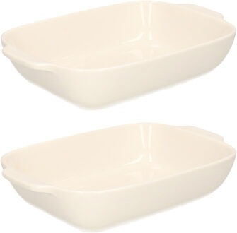 2x Rechthoekige porseleinen ovenschalen 1,7 liter 22 x 15 x 5 cm - Ovenschotel schalen