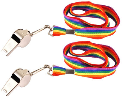 2x Regenboog gay pride kleuren keycord/koordje met fluitje - Regenboogvlag LHBT accessoires