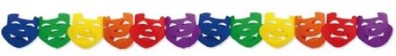 2x Regenboog kleuren slingers met maskers 3 meter - Brandvertragende carnaval slingers decoratie -  Feest versiering