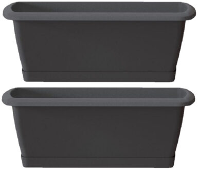 2x Respana plantenbak/bloembak antraciet 59 cm inclusief onderzetter
