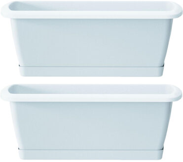 2x Respana plantenbak/bloembak wit 49 cm inclusief onderzetter