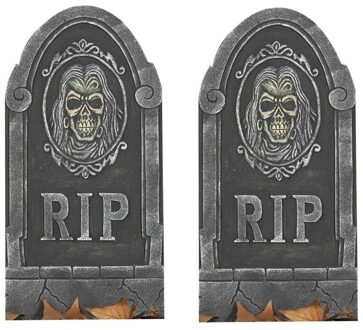 2x RIP kerkhof grafstenen met schedel 65 cm Halloween decoratie - Horror feest decoratie