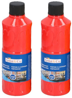 2x Rode acrylverf / temperaverf fles 250 ml hobby/knutsel verf - Hobbyverf Rood