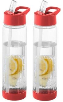 2x Rode drinkflessen/waterflessen met fruit infuser 740 ml - Drinkflessen Transparant
