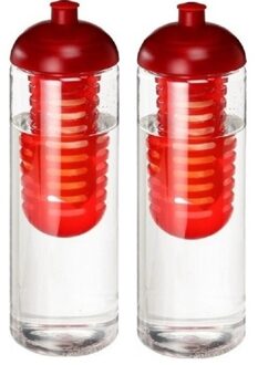 2x Rode drinkflessen/waterflessen met fruit infuser 850 ml - Drinkflessen Rood