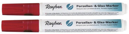 2x Rode glasstiften/porseleinstiften markers 1-2 mm punt hobbymateriaal