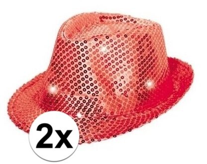 2x Rode pailletten hoedjes met LED licht