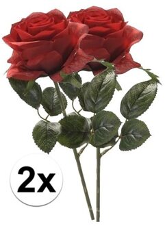 2x Rode rozen Simone kunstbloemen 45 cm - Kunstbloemen Rood