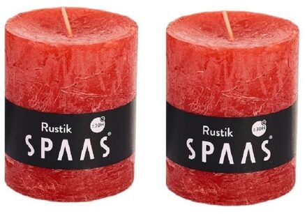 2x Rode rustieke cilinderkaarsen/stompkaarsen 7 x 8 cm - Stompkaarsen Rood