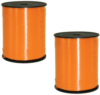 2x rollen cadeaulint/sierlint in de kleur oranje 5 mm x 500 meter - Cadeaulinten