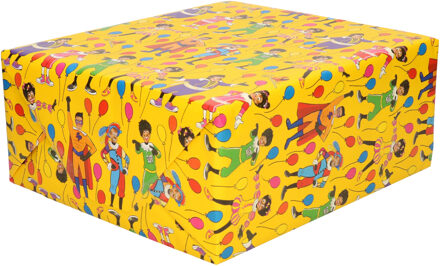 2x Rollen inpakpapier/cadeaupapier Club van Sinterklaas geel 200 x 70 cm - Cadeaupapier/inpakpapier voor 5 december pakjesavond