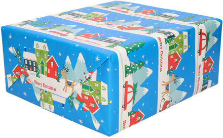 2x rollen kerst inpakpapier/cadeaupapier landschap 200 x 70 cm - Cadeaupapier