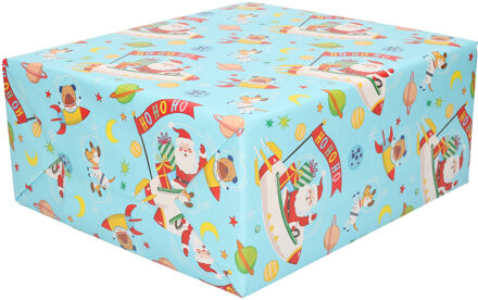 2x rollen kerst inpakpapier/cadeaupapier vliegende kerstman 200 x 70 cm - Cadeaupapier