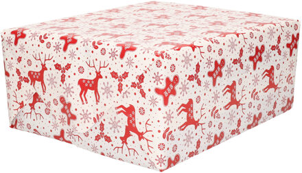 2x Rollen Kerst kadopapier print wit/rood  2,5 x 0,7 meter op rol 70 grams - Luxe papier kwaliteit cadeaupapier/inpakpapier - Kerstmis