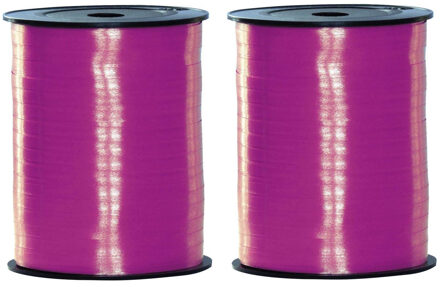 2x rollen rol lint in de kleur fuchsia roze 500 meter x 5 milimeter - Cadeaulinten