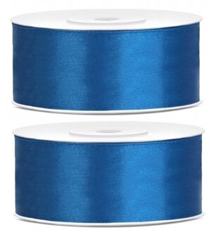 2x rollen Satijn sierlint kobalt blauw 25 mm