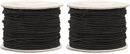 2x Rollen zwart elastiek 1 mm x 20 meter hobbymateriaal