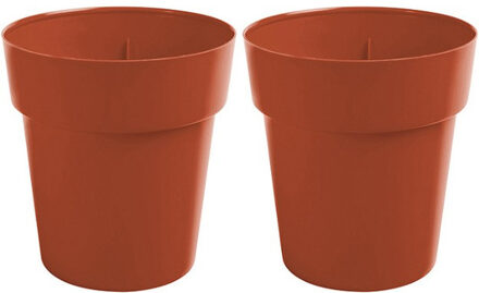 2x Rond terracotta plantenbakje/bloemenbakje/bloempotje Melisa 20 cm kunststof/plastic - Plantenbakken Bruin