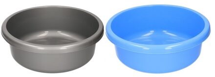 2x Ronde afwasteil blauw en grijs kunststof 9 liter - Action products