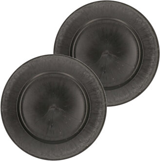 2x Ronde diner/kerstdiner onderborden mat zwart 33 cm