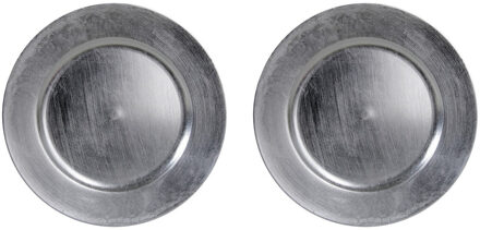 2x Ronde diner/kerstdiner onderborden zilver glimmend 33 cm