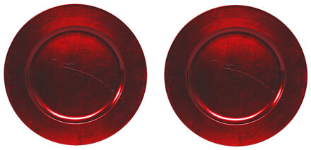 2x Ronde diner onderborden rood glimmend 33 cm