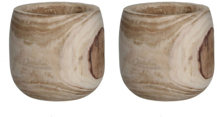2x Ronde Houten Plantenbakken/bloemenbakken 24 Cm - Plantenpotten Beige