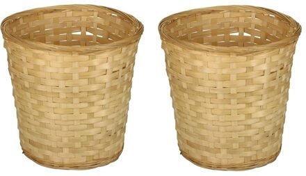 2x Ronde rieten/bamboe decoratie mandje 25 x 24 cm - Opbergmanden Beige