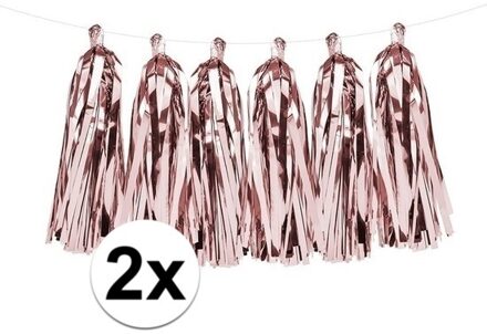 2x Rose gouden feest tassel slingers 1,5 meter Goudkleurig