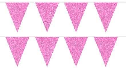 2x Roze glitter vlaggenlijnen / slingers 6 meter