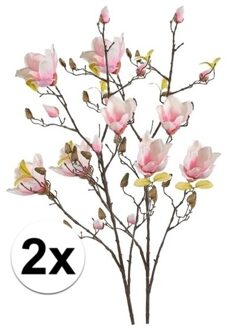 2x Roze Magnolia kunstbloem 105 cm - Kunstbloemen