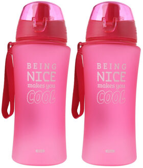 2x Roze sportfles/sportbeker met sportdop 480 ml Being nice makes you cool - Bidons
