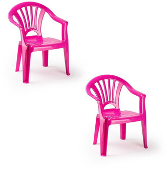 2x Roze stoeltjes voor kinderen 50 cm - Tuinmeubelen - Kunststof binnen/buitenstoelen voor kinderen