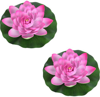 2x Roze Waterlelie Kunstbloemen Vijverdecoratie 18 Cm - Kunstbloemen