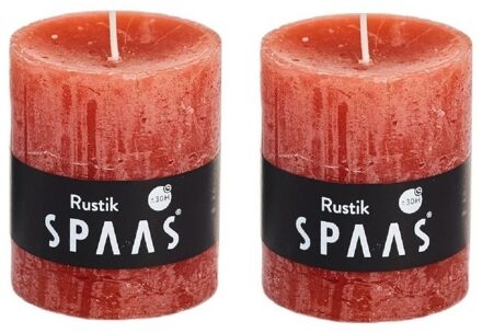 2x Rustieke kaarsen oranje 7 x 8 cm 30 branduren sfeerkaarsen - Stompkaarsen