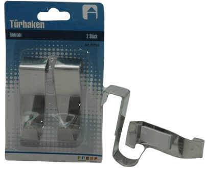 2x RVS keukenkast/deurhaken/ophanghaken 7,5 x 2,5 cm - Kapstokhaken Zilverkleurig