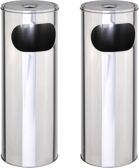 2x RVS staande asbakken met prullenbak 58 cm