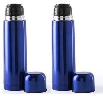 2x RVS thermosflessen/isoleerkannen 500 ml blauw - Thermoskannen - Isolatiekannen