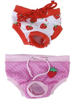 2x S Kleine Vrouwelijke Huisdier Puppy Hond Kleren Fysiologische Sanitaire Luier Broek Rood + Wit & Roze Met Wit