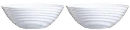 2x Salade schalen/slakommen van wit glas 27 cm - Saladeschalen