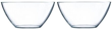 2x Salade serveerschalen rond glas 28 cm - Saladeschalen Transparant