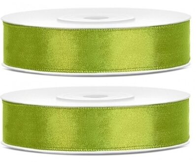 2x Satijn sierlint rollen lime groen 12 mm - Sierlinten - Cadeaulinten - Decoratielinten